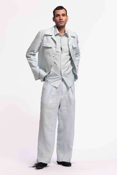 Balance By Rohit Bal Blue Linen Designer Jacket 