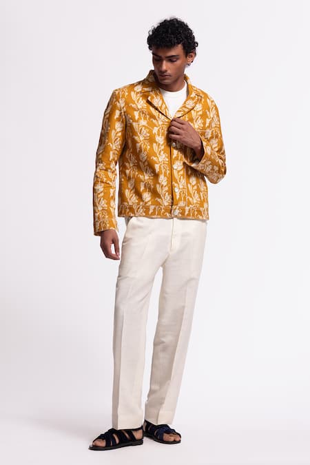 Buy Balance By Rohit Bal Yellow Linen Floral Print Jacket Online at Aza Fashions Buy_Balance By Rohit Bal_Yellow Linen Floral Print Jacket _Online_at_Aza_Fashions