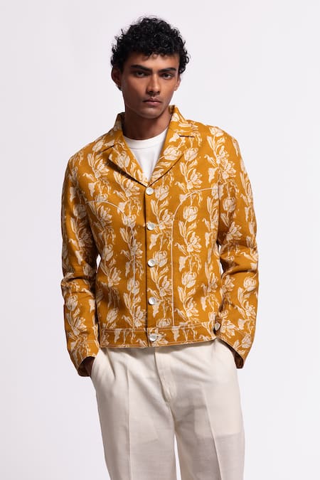 Balance By Rohit Bal Yellow Linen Floral Print Jacket 