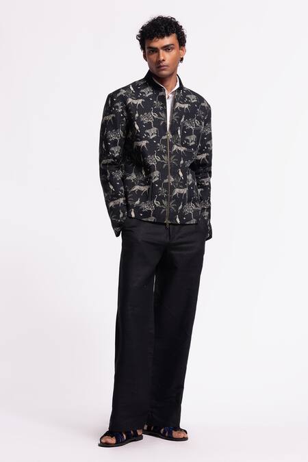 Balance By Rohit Bal Black Linen Designer Printed Jacket Online at Aza Fashions Balance By Rohit Bal_Black Linen Designer Printed Jacket _Online_at_Aza_Fashions