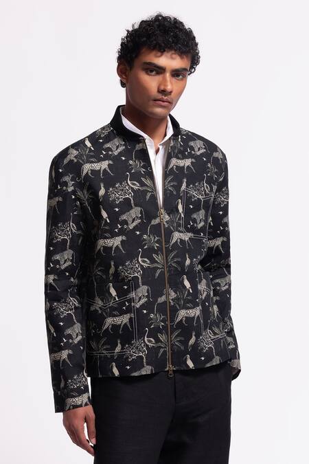 Balance By Rohit Bal Black Linen Designer Printed Jacket 