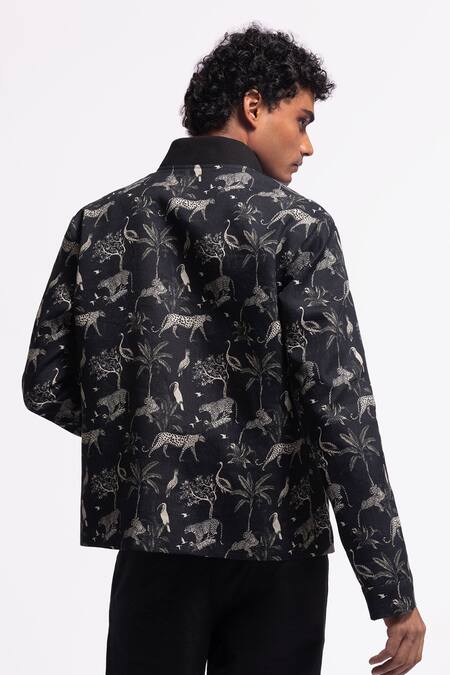 Shop Balance By Rohit Bal Black Linen Designer Printed Jacket at Aza Fashions Shop_Balance By Rohit Bal_Black Linen Designer Printed Jacket _at_Aza_Fashions