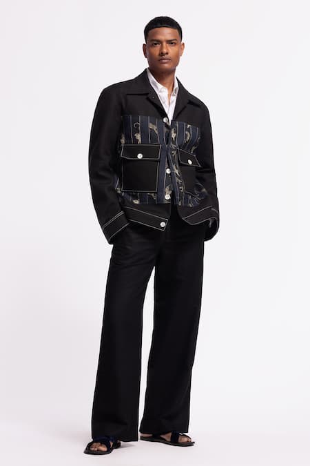 Shop Balance By Rohit Bal Black Linen Embroidery Designer Jacket at Aza Fashions Shop_Balance By Rohit Bal_Black Linen Embroidery Designer Jacket _at_Aza_Fashions