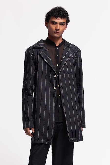 Balance By Rohit Bal Blue Linen Indigo Striped Designer Jacket 