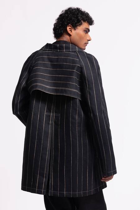 Shop Balance By Rohit Bal Blue Linen Indigo Striped Designer Jacket at Aza Fashions Shop_Balance By Rohit Bal_Blue Linen Indigo Striped Designer Jacket _at_Aza_Fashions