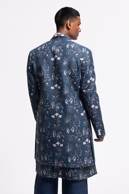Shop Balance By Rohit Bal Blue Linen Floral Print Jacket at Aza Fashions Shop_Balance By Rohit Bal_Blue Linen Floral Print Jacket _at_Aza_Fashions