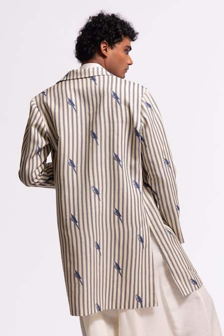 Shop Balance By Rohit Bal Ivory Linen Striped Jacket at Aza Fashions Shop_Balance By Rohit Bal_Ivory Linen Striped Jacket _at_Aza_Fashions