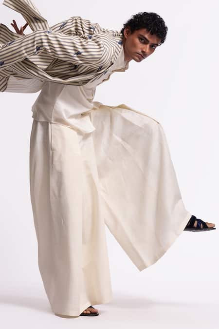 Balance By Rohit Bal Ivory Linen Striped Jacket Online at Aza Fashions Balance By Rohit Bal_Ivory Linen Striped Jacket _Online_at_Aza_Fashions