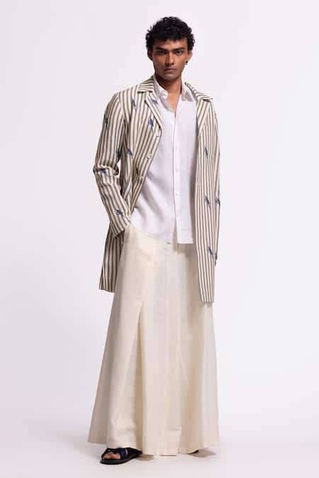 Balance By Rohit Bal Ivory Linen Striped Jacket 