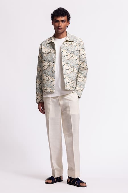 Balance By Rohit Bal Ivory Linen Floral Print Designer Jacket Online at Aza Fashions Balance By Rohit Bal_Ivory Linen Floral Print Designer Jacket _Online_at_Aza_Fashions