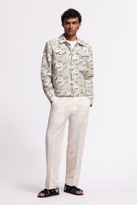 Buy Balance By Rohit Bal Ivory Linen Floral Print Designer Jacket Online at Aza Fashions Buy_Balance By Rohit Bal_Ivory Linen Floral Print Designer Jacket _Online_at_Aza_Fashions