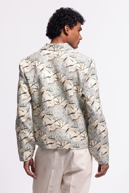 Shop Balance By Rohit Bal Ivory Linen Floral Print Designer Jacket at Aza Fashions Shop_Balance By Rohit Bal_Ivory Linen Floral Print Designer Jacket _at_Aza_Fashions