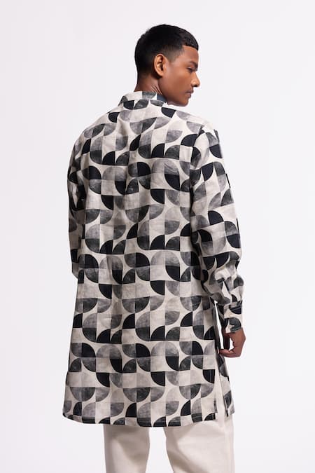 Shop Balance By Rohit Bal Ivory Linen Geometric Print Kurta at Aza Fashions Shop_Balance By Rohit Bal_Ivory Linen Geometric Print Kurta _at_Aza_Fashions