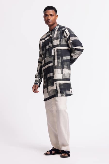 Balance By Rohit Bal Ivory Linen Designer Abstract Print Kurta Online at Aza Fashions Balance By Rohit Bal_Ivory Linen Designer Abstract Print Kurta _Online_at_Aza_Fashions