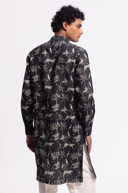 Balance By Rohit Bal Black Printed Linen Kurta 