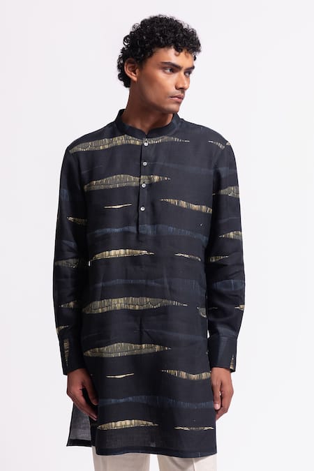 Balance By Rohit Bal Blue Linen Indigo Designer Kurta 