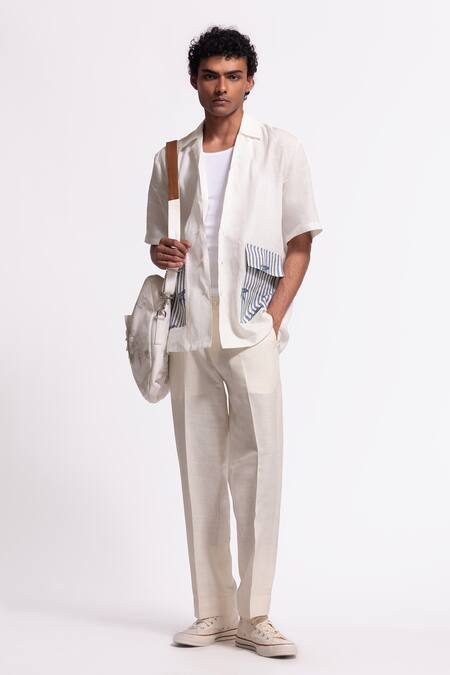 Balance By Rohit Bal_Ivory Linen Designer Shirt _Online_at_Aza_Fashions