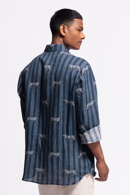 Balance By Rohit Bal Blue Designer Linen Shirt 