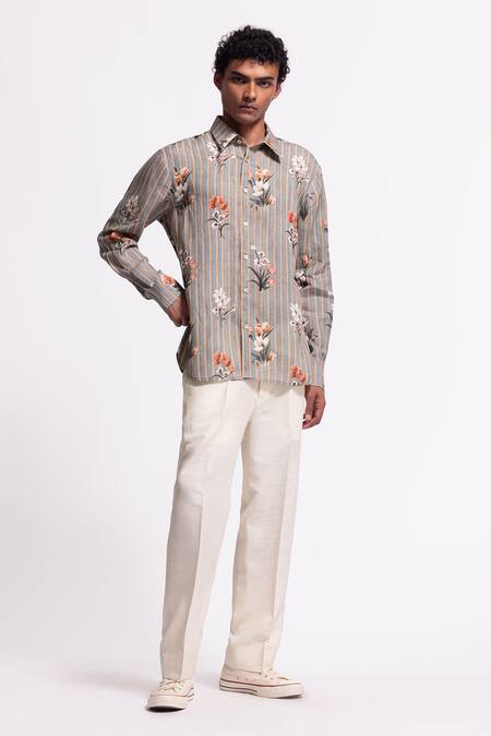 Buy Balance By Rohit Bal Gray Linen Embroidery Floral Print Designer Shirt Online at Aza Fashions Buy_Balance By Rohit Bal_Gray Linen Embroidery Floral Print Designer Shirt _Online_at_Aza_Fashions