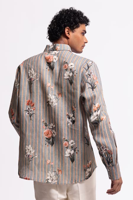 Balance By Rohit Bal Floral Print Designer Linen Shirt 