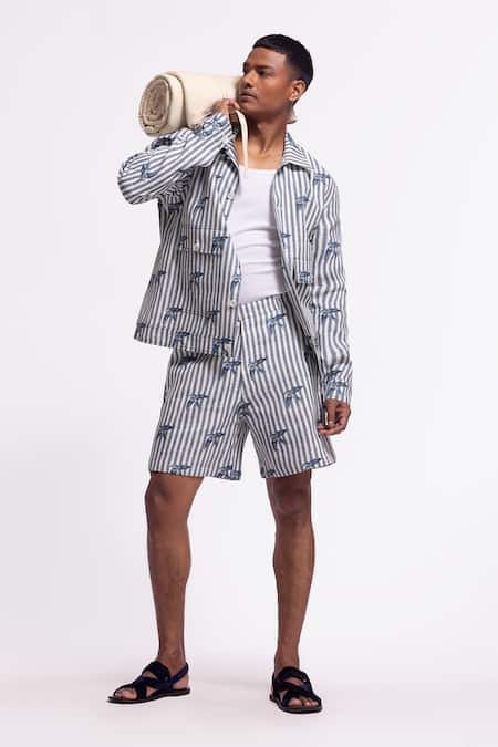 Balance By Rohit Bal_Ivory Linen Striped Designer Jacket _Online_at_Aza_Fashions