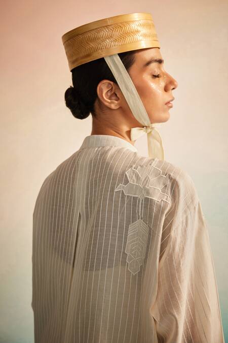 Buy_Ahmev_Ivory , , Embroidery Mandarin Collar Shirt _Online_at_Aza_Fashions