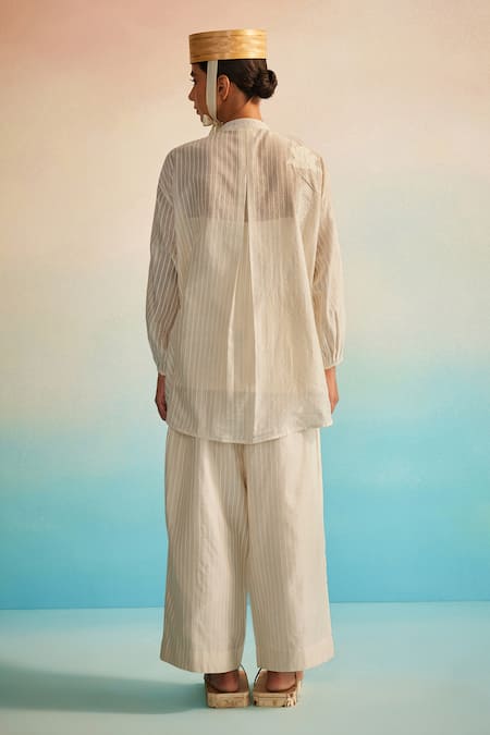 Ahmev Ivory Chanderi Mandarin Shirt 