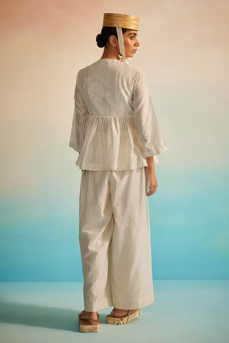 Ahmev Ivory Chanderi Angarkha Top 