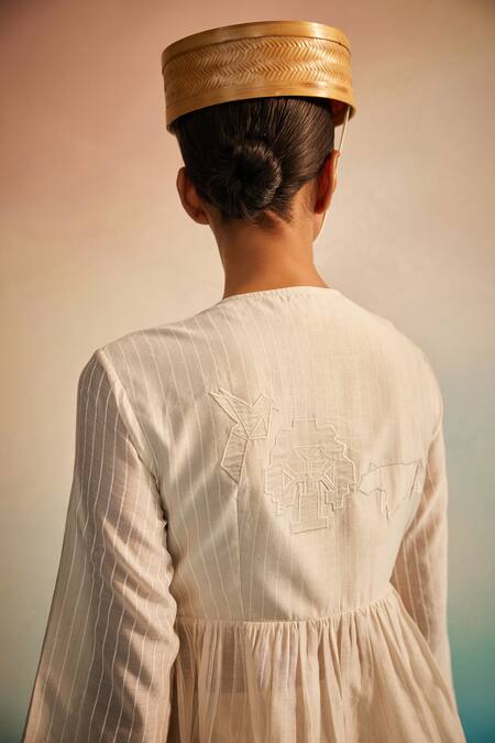 Buy_Ahmev_Ivory Chanderi Cotton Embroidery V-neck Angarkha Top _Online_at_Aza_Fashions