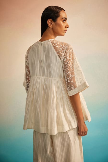 Ahmev Ivory Chanderi Ami Jaal Raglan Top 