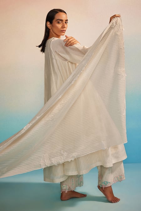 Shop_Ahmev_Ivory Chanderi Embroidery Kofu Applique Dupatta _Online_at_Aza_Fashions