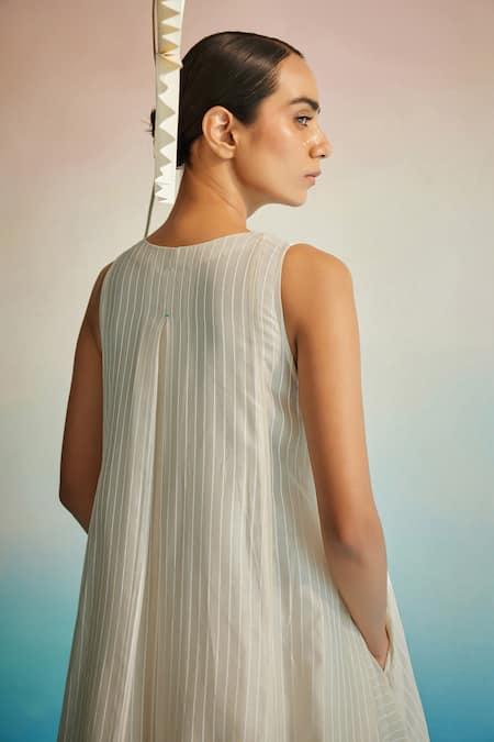 Shop_Ahmev_Ivory , , Embroidery Halter Striped Kurta Set _Online_at_Aza_Fashions