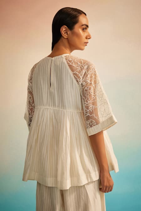 Ahmev Ivory Chanderi Top & Pant Set 