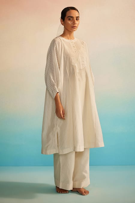 Ahmev_Ivory , , Round Neck Iki Dolman Kurta Set _Online_at_Aza_Fashions