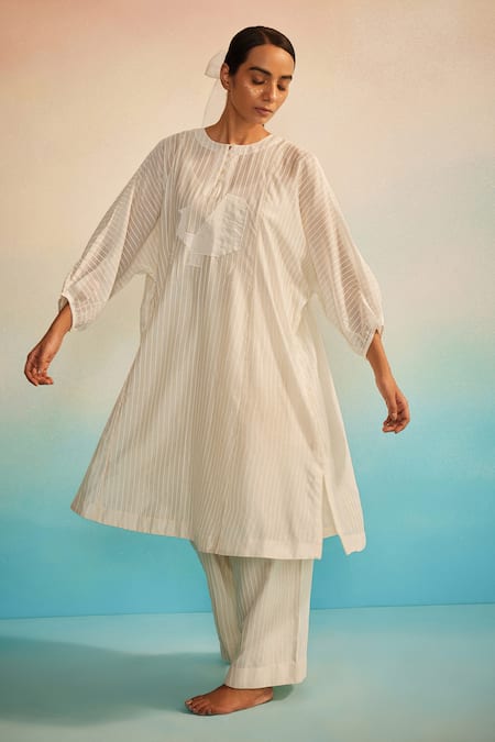 Shop_Ahmev_Ivory , , Round Neck Iki Dolman Kurta Set _Online_at_Aza_Fashions