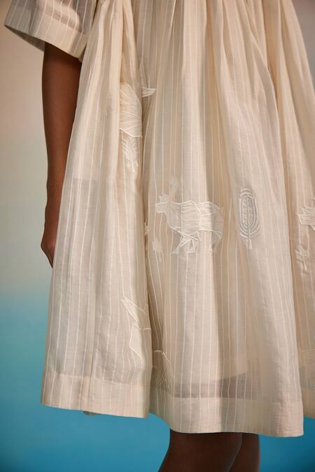 Ahmev_Ivory , , Embroidery Musubi Smocking Kurta Set _Online_at_Aza_Fashions