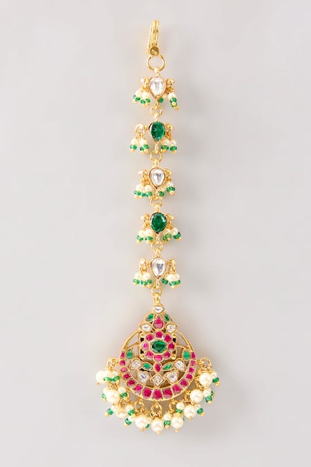 Shop Karisa Designs Green Kaveri Multi Color Maangtikka at Aza Fashions Shop_Karisa Designs_Green Kaveri Multi Color Maangtikka _at_Aza_Fashions