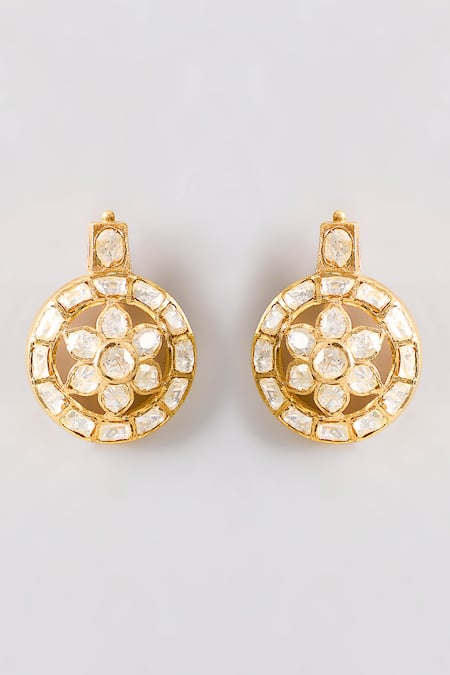 Shop Karisa Designs White Stones, Beads Designer Moissanite Polki Earrings at Aza Fashions Shop_Karisa Designs_White Stones, Beads Designer Moissanite Polki Earrings _at_Aza_Fashions