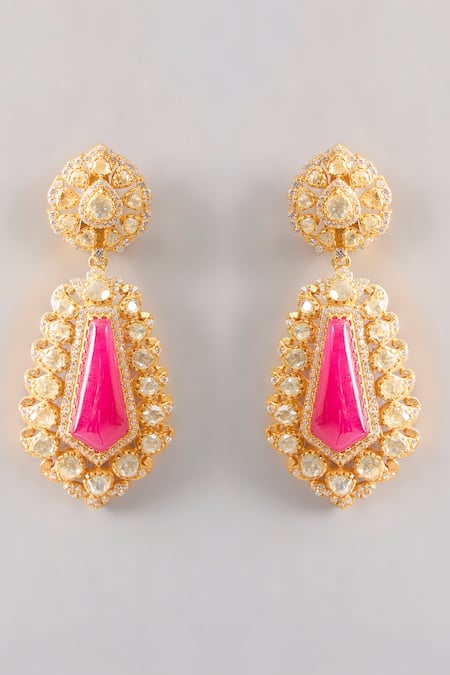 Shop Karisa Designs Pink Stones, Beads Adina Moissanite Earrings at Aza Fashions Shop_Karisa Designs_Pink Stones, Beads Adina Moissanite Earrings _at_Aza_Fashions