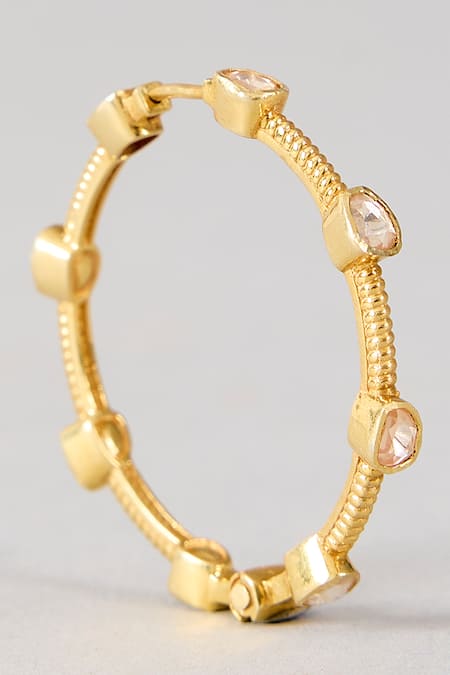 Shop Karisa Designs Gold Plated Imitation Gemstones Krisha Moissanite Hoop Earrings at Aza Fashions Shop_Karisa Designs_Gold Plated Imitation Gemstones Krisha Moissanite Hoop Earrings _at_Aza_Fashions