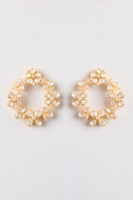 Karisa Designs White Stones, Beads Classic Moissanite Hoop Earrings 