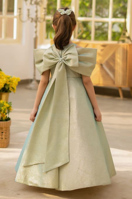 Shop Fayon Kids Green Beads Shimmer Designer Dress at Aza Fashions Shop_Fayon Kids_Green Beads Shimmer Designer Dress _at_Aza_Fashions