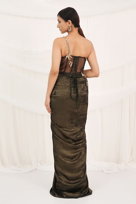 Aurouss Blackish Gold Draped Skirt & Corset Set 