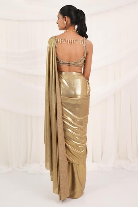 Aurouss Old Gold FoilFlex Pre-Draped Saree Set 
