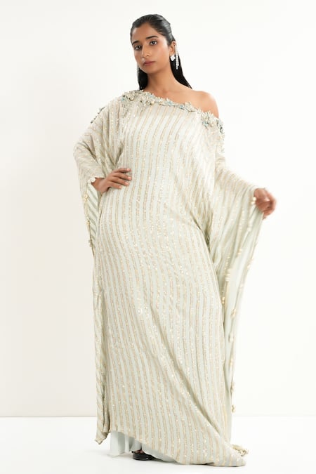 Buy Aurouss Green Georgette, Satin, Twill Sequins Asymmetric Embroidered Kaftan Online at Aza Fashions Buy_Aurouss_Green Georgette, Satin, Twill Sequins Asymmetric Embroidered Kaftan _Online_at_Aza_Fashions