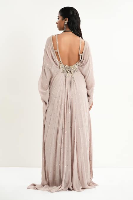 Aurouss Grey Foil Work Buti Kaftan 