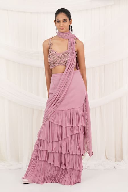 Aurouss Designer Pre-Draped Saree & Blouse Set 