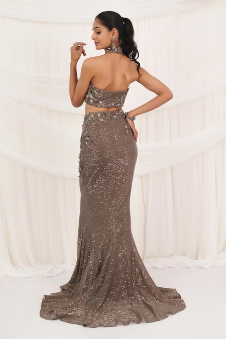 Aurouss Dusty Cocoa Embellished Lehenga Set 