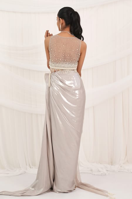 Aurouss Liquid Silver Draped Skirt Set 