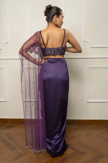 Isha Regalia Deep Purple Drape Saree Set 
